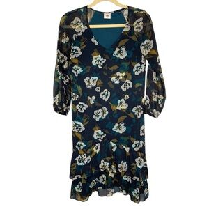 CAbi Extra Small Colorful Blues Floral Feminine Ruffle Piruette Dress 3460